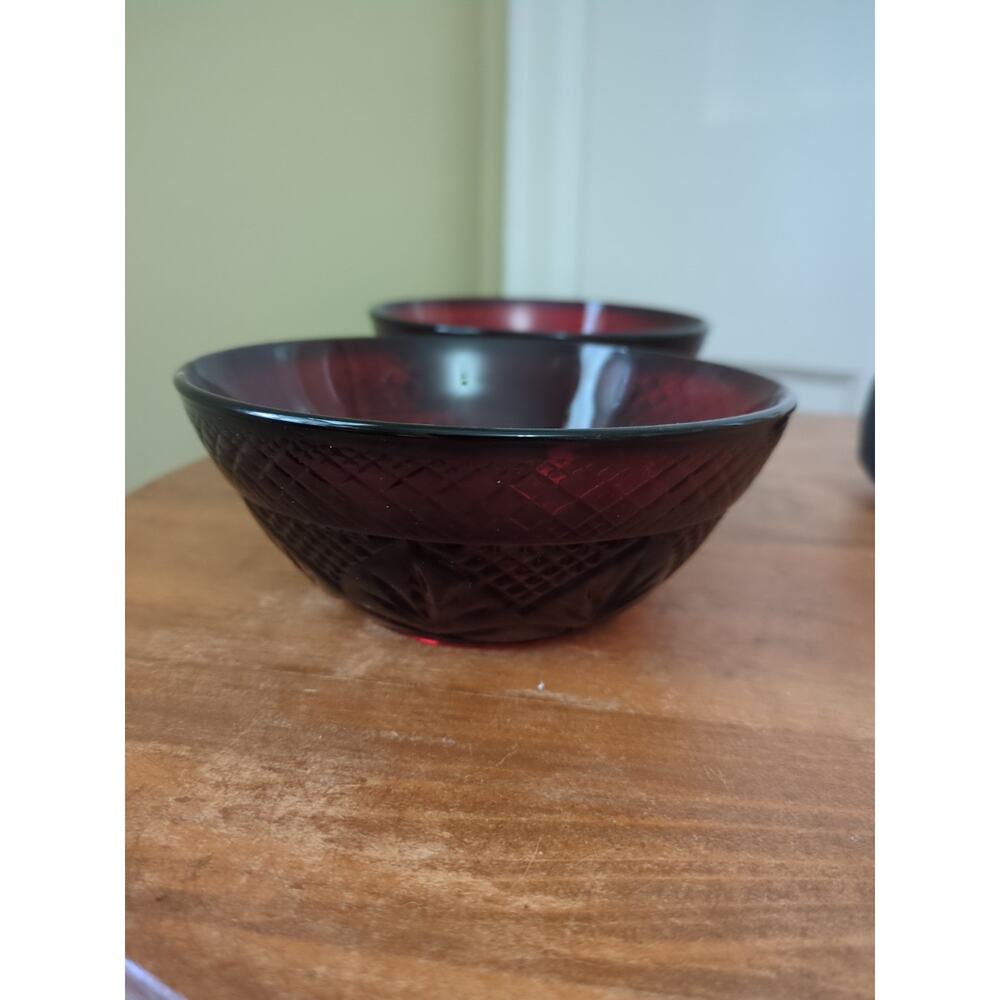 Pair Vintage Ruby Red Cristal D Arques Salad Bowls - Picture 5 of 5